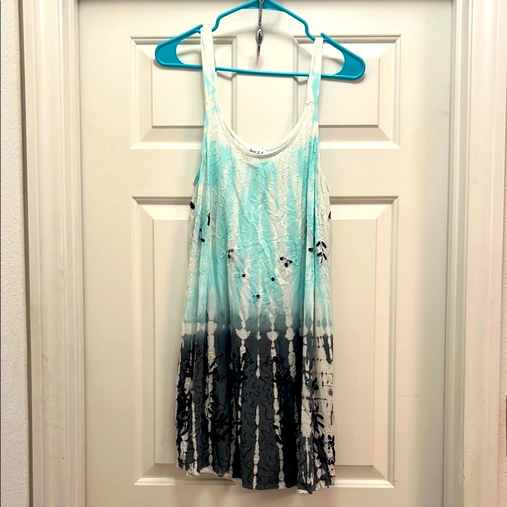 Blue and Gray Sleeveless Dress